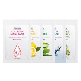 Easy Mind Mask Pack Collagen Vitamin Tea Tree Aloe Hyaluron Mix 50 sheets (10 sheets each) 1 pack per day Face Pack Lifting Pack Moisture Pack Vegan / 이지마인드 마스크팩 콜라겐 비타민 티트리 알로에 히알루론 혼합 50매(각10매) 1일1팩 얼굴팩 리프팅팩 수분팩 비건