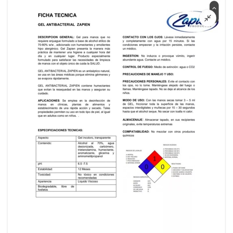 Zapien Gel Antibacterial