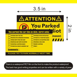 160 Piece Bad Parking Cards - 'You Parked Like an Idiot' Stickers with Multi Violation Reasons - 3.5 x 2 Inches