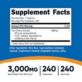 Nutricost Tart Cherry Extract 3000mg Equivalent (from 300mg of 10:1 Extract), 240 Vegetarian Capsules - Gluten Free, Non-GMO