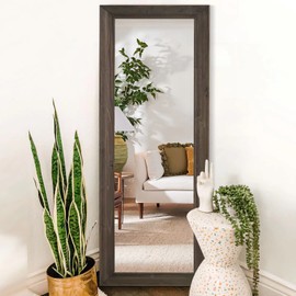 NeuType 65"x22" Full Length Mirror Floor Mirror with Standing Holder Solid Wood Frame Large Bedroom Mirror Wall Mounted Mirror Hanging or Leaning Against Wall, Charcoal Brown