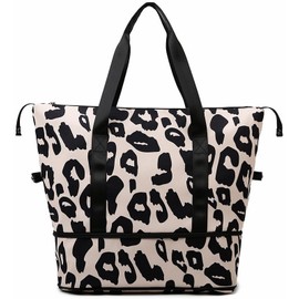 Heyjoin Travel Duffel Bag Expandable Waterproof Weekender Bag Large Gym Tote (Cow Khaki)