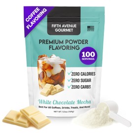 Fifth Avenue Gourmet Premium Powder Flavoring, Zero Sugar & Calories, 157g Powder Flavoring for Coffee, Drinks & Treats, Ideal for Keto & Low-Carb Lifestyles - 100 Servings, White Chocolate Mocha