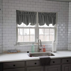 2 Piece Blackout Valances - Primitive Scalloped Design, Rod Pocket, 52x18 Inch, Grey Farmhouse Style for Kitchen, Living Room, Bedroom