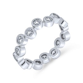 Bling Jewelry Bubble Circle CZ Zig Zag Cubic Zirconia Bezel Set Band 925 Sterling Silver Eternity Ring 3mm