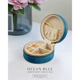 Plüsch-Samt-Reise-Schmuckkästchen, Organizer, Reise-Schmucketui, Mini-Schmucketui, Reise-Organizer, kleine Schmuckschatulle, Reise-Organizer, Schmuckkästchen, Ozeanblau