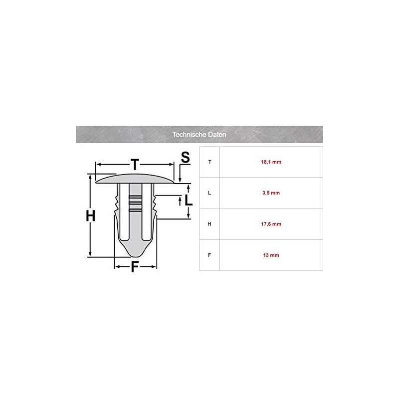 10 x wheel arch mounting clips, 6822QP