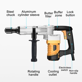 Generic Max 2400W Electric Demolition Jack Hammer, Corded Electric Demo Chipping Hammer, Vibration Control, Heavy Duty Rotary Hammer Drill, Concrete/Pavement Breaker with 2 Picks