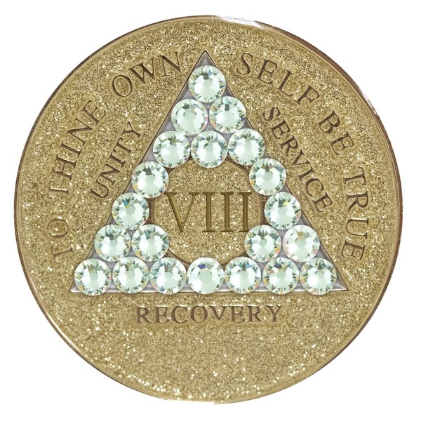 Recovery Mint Sobriety Chip AA Diamond Bling Crystallized Glitter Gold