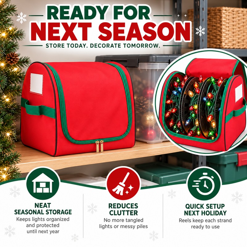 Christmas Lights Storage Bag with U-Shaped Zipper, Oxford Fabric Holiday