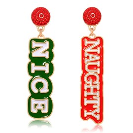 Beaded Christmas Earrings for Women Merry Christmas Naughty Nice Merry Bright Believe Dangle Earring Alloy Letter Drop Earrings Christmas Holiday Jewelry Gift(Naughy Nice)