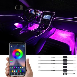Taben atmosphere light, APP control car atmosphere light, soft DIY refit fibre optic pipe, 64 colours interior lighting, decorative light, 1W DC 12V