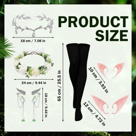 OJMHD Traditional Irish Dress for Women, Medieval Costume Set for Cosplay, Renaissance Dresses with Crown Elf Ears Earrings, Victorian Green Clothing with Trumpet Sleeves for Forest Cosplay Party, XL