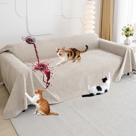 Cat Scratch Furniture Protector - Anti-Slip, Waterproof Sofa Cover to Keep Cats Off, Pet-Friendly Couch Protectors for 3 Cushion Couch, Khaki Anti-Scratch Couch Cover for Pets and Kids 118"X71"