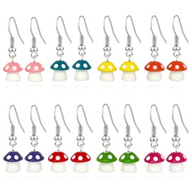 RCHENGYANUIMA 8 Pairs Handmade Funny Mushroom Dangle Earring for Women Creative Sweet Fresh Mushroom Earrings (8 pcs)