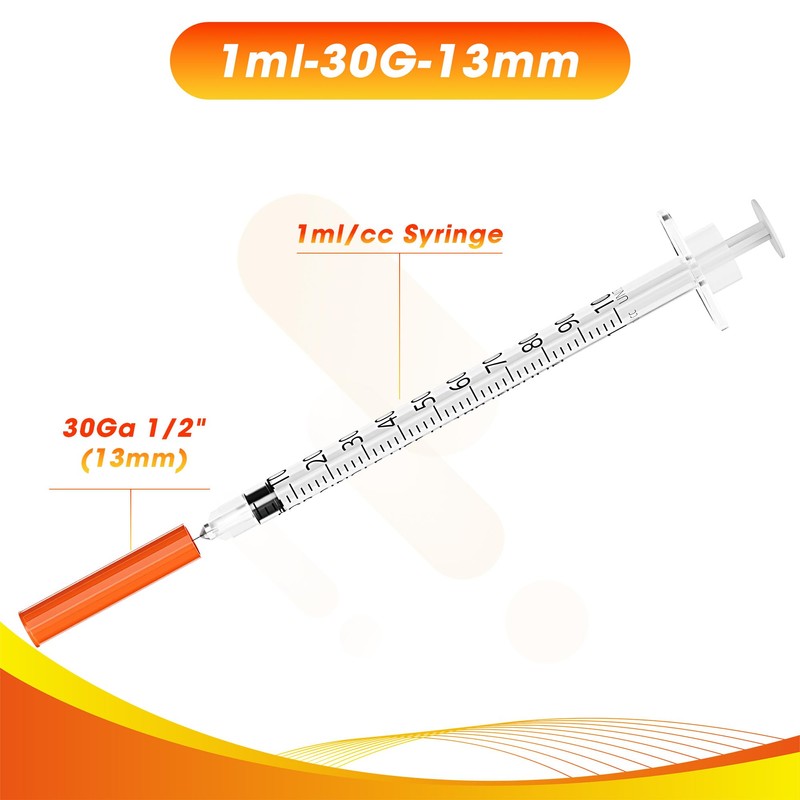1ml/cc 30G 1/2" 13mm Syringe, Pack of 20