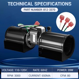 812-3370 Convection Blower Replacement for Quadrafire Brand Classic Bay 1200 Free Standing Pellet Stoves, Blower Replacement for Quadra Fire CB1200M-MBK