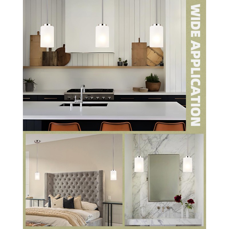 WYNEYET 3 Pack Mini Pendant Light, Brushed Nickel Hanging Ceiling