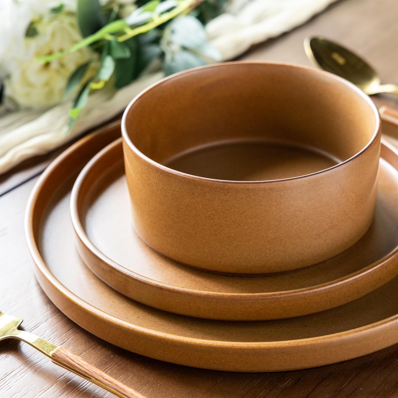 LERATIO Ceramic Dinnerware Sets for 6, High Edge Stoneware Plates