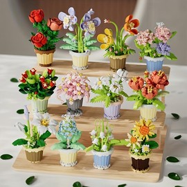 Flower Building Blocks, 1 Set Mini Potted Plant Model Building Blocks, Desktop Ornament, Home Decoration, Educational Fun Toys, Birthday Gift:_Multicolor_Hyacinth potted plants 202pcs