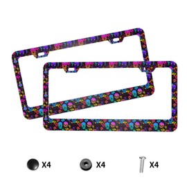 Skulls 2 Pack License Plate Frames, 2 Holes License Plate Holder, Universal Car License Plate Cover for Women Man with Screws Caps