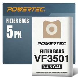 POWERTEC VF3501 Size C Shop Vac Bags for Ridgid 5 Pack, 3-4.5 Gal. 23738 Vacuum Bags for Ridgid 4000RV, WD40700 Wet Dry Vac (75017V)