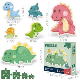 6 Pack Large Size Dinosaur Jigsaw Puzzle Toddler Toy， 31 PCS Children Learning Preschool Educational Ages 2, 3, 4 Year Old for Kids Boys and Girls Gifts