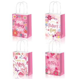 CIEOVO 24 Pack Mother's Day Party Supplies, Mother's Day Paper Gift Bags with Handle, Best Mom Party Favor Treat Bags for Gift Wrapping and Happy Mother Day Birthday Party Supplies