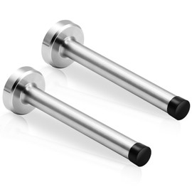 Door Stops, Long Door Stopper, 6 Inch Door Stop Stainless Steel Brushed Nickel Doorstops Wall Mounted with Rubber Bumper Metal Door Stopper Extender, Silver, 2 Pack
