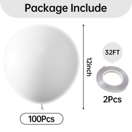 KALOR 12 Inch White Balloons, 3.2g/100 Pcs Thick Balloons, Matte Latex Balloons for Birthday Party, Wedding Decorations, Bridal Shower, Graduation Decorations, Baby Shower Décor
