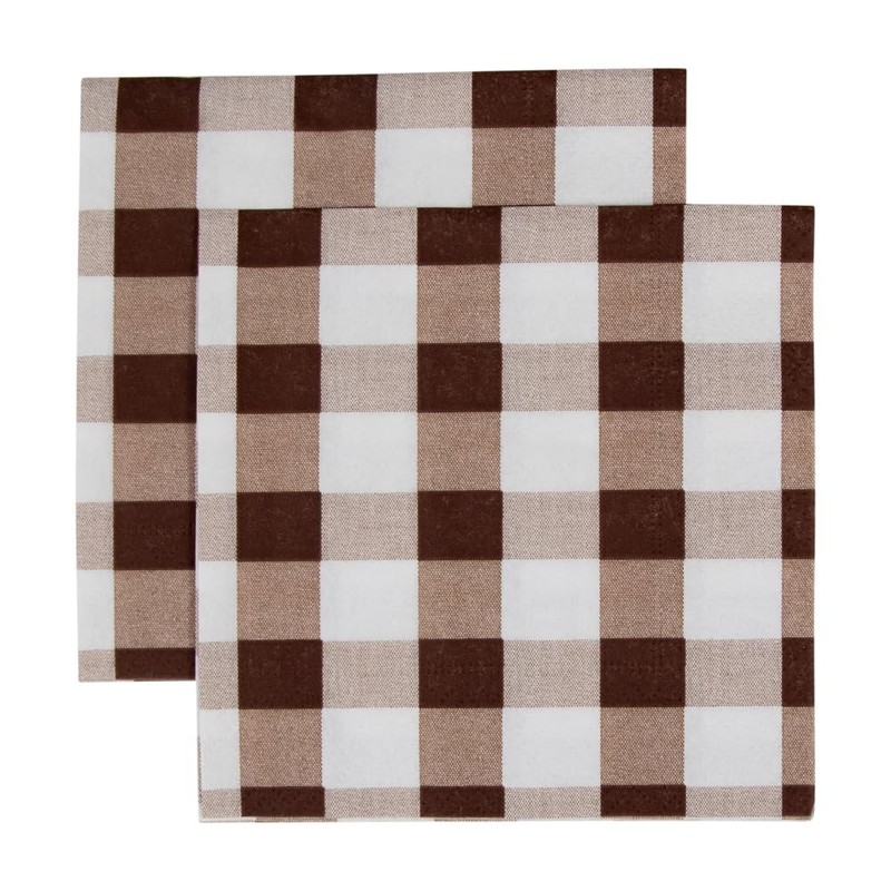 Gingham Paper Cocktail Napkins in Chocolate - 20 Per Package