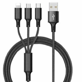 Unbranded NEW Fast USB Charging Cable Universal 3 in 1 Multi Function Cell Phone  Charger - Black