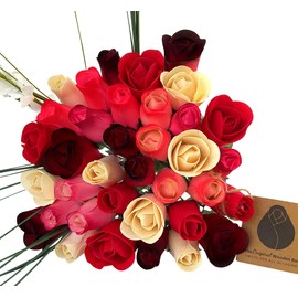 The Original Wooden Rose Deluxe Red Passion Themed Bouquet. Featuring Closed and Half Open Bud Roses (3 Dozen)