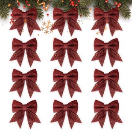 GXFCING Pack of 12 Christmas bows, red glitter bows, Christmas tree, bow bow, Christmas tree decoration bows for Christmas party, Christmas wreath, Christmas tree, 15 x 12 cm
