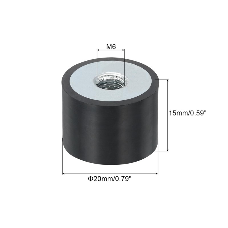 sourcing map 20 x 15mm M6 Thread Female Rubber Mounts,Vibration