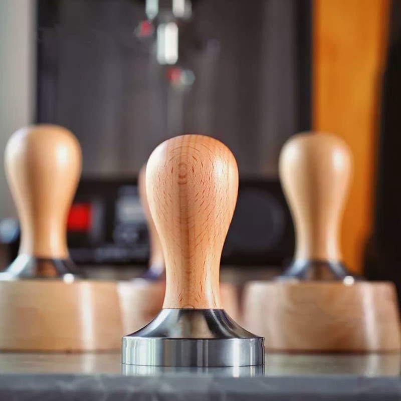 Coffee Tamper 51mm, Flat Base Espresso Coffee Tamper, Wood Handle
