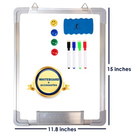 Whiteboard Set - 12 x 15 in Dry Erase Board with 1 Magnetic Dry Eraser, 4 Dry Wipe Markers and 4 Magnets - Small White Board Wall Hanging Marker Board for Home Office School (12x15)