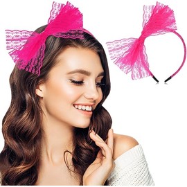 Neon Lace Bow Headband, Elastic Women's 1980s Neon Lace Headband 1980s Cosplay Hair Accessories for Women