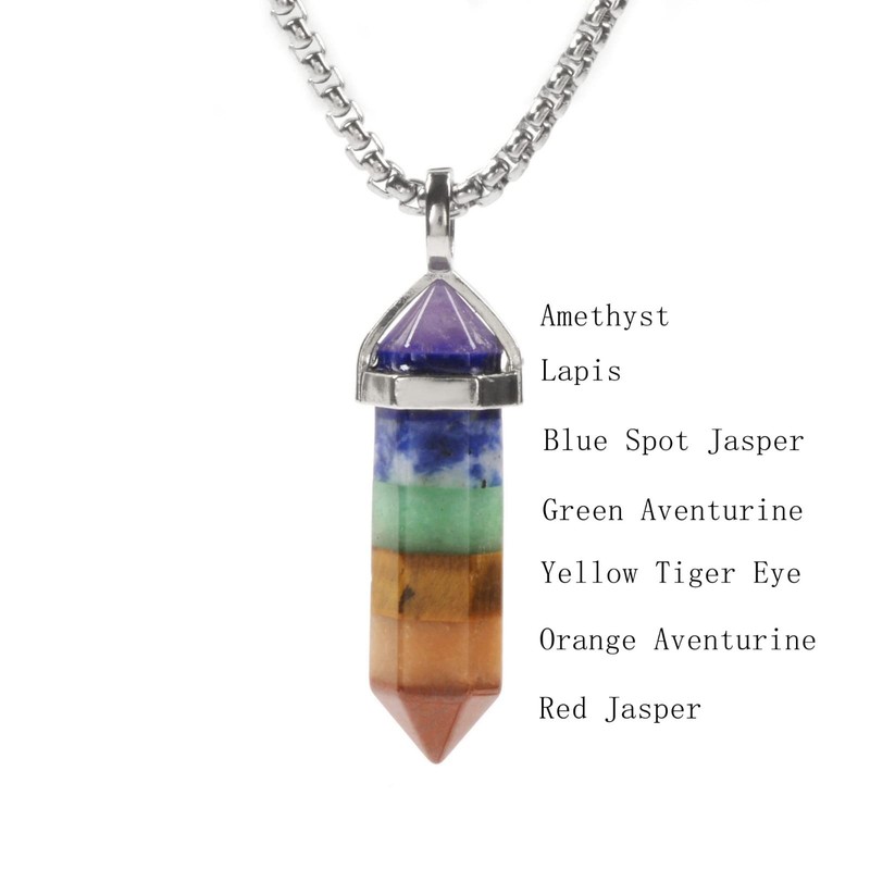 7 Chakra Stone Gemstone Hexagonal Pointed Reiki Chakra Chain Necklace