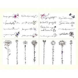 Tatuaje Temporal Pequeño Y Fresco De Color, Pegatina Femenina Duradera, Resistente Al Agua, Pegatina De Tatuaje De Flor Con Letras Inglesas Antireales