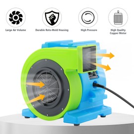 MOUNTO 1HP Inflatable Bounce House Blower, Energy Efficient, Low Amp Draw Inflatable Blower Fan for Inflatable Bounce House, Water Slide, and Obstacle Course for Kids