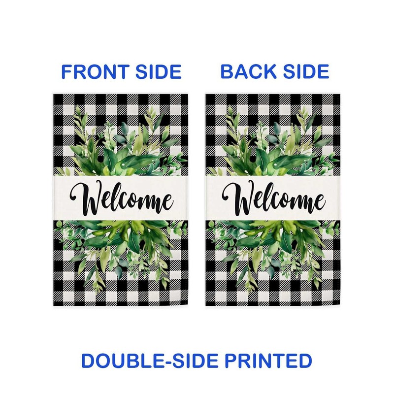 Black Plaid Welcome Linen Garden Flag,12x18 Inch Red Heart Eucalyptus