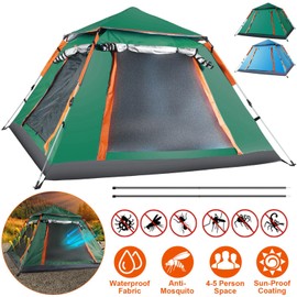 KOCASO Camping Tent 3-4 Person, Family Tents, Waterproof Tent for Camping, Easy Setup Camping Dome Tents with 2 Mosquito Nets Windows Carrying Bag for Hiking Camping Traveling Outdoor, Green