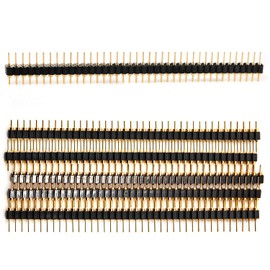 CHANZON Round Pin Header Strip for Arduino Gpio 40pin x 5pcs Male Headers Pins Straight Single Row Gold Plated Pitch 2.54mm 0.1 inch Breakaway for PCB Connector Raspberry Pi Machine Breadboard