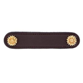 Vicenza Designs K1180 Carlotta Daisy Leather Pull, 4-Inch, Brown, Polished Gold