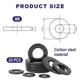 YOYEAH Pack of 25 Washers M6 Black Carbon Steel Washers Body Washers for Screws, Nuts and Threaded Rods