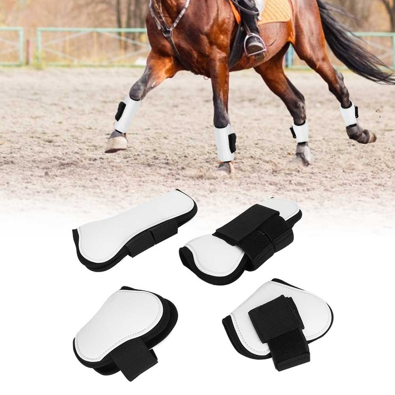 4PCS White PU Shell Horse Front Back Leg Guard Boot