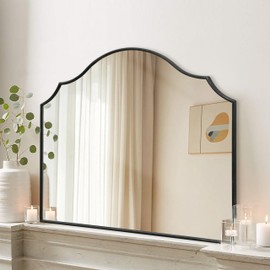 Besdomus Black Scalloped Arched Mirror: 35"x26" Large Modern Wall Mirror - Minimalist Decorative Dresser Mirrors for Vanity/Bedroom/Fireplace/Living Room/Entryway/Wall Decor