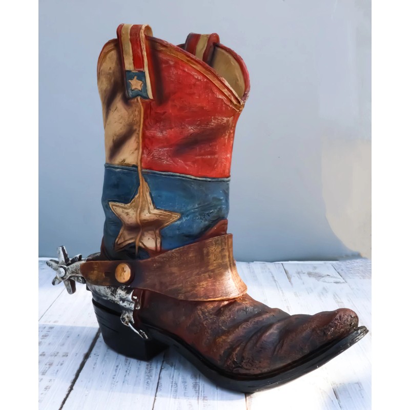 Rustic Western Star Texas Patriot Flag Cowboy Boot With Spur
