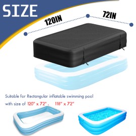 CQQGO Rectangular Pool Cover for Inflatable Pool, Upgrade Design 420D Heavy-Duty Waterproof Oxford Pool Cover for Above Ground Rectangular Inflatable Swimming Pool with Windproof Buckle (120x72x20IN)
